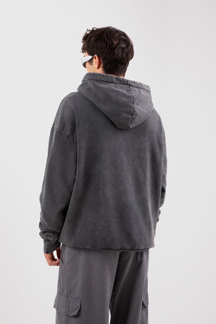 Los Criminis Baskılı Acid Wash Oversize Hoodie