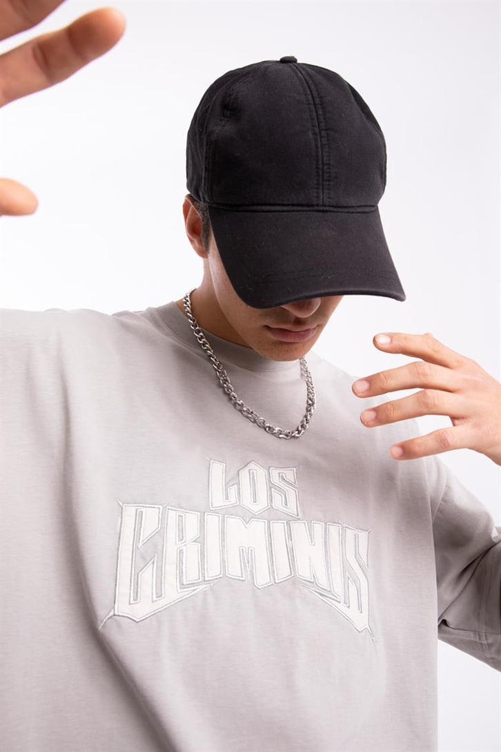 Los Crminis Nakışlı Buz Gri Oversize Tshirt