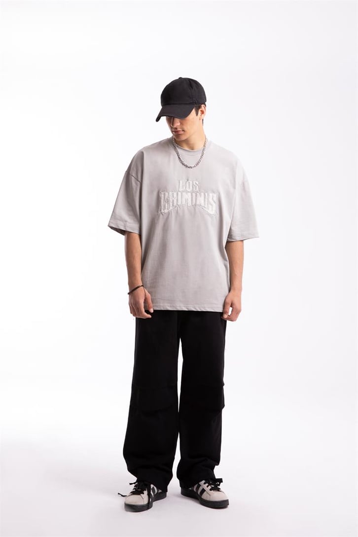 Los Crminis Nakışlı Buz Gri Oversize Tshirt