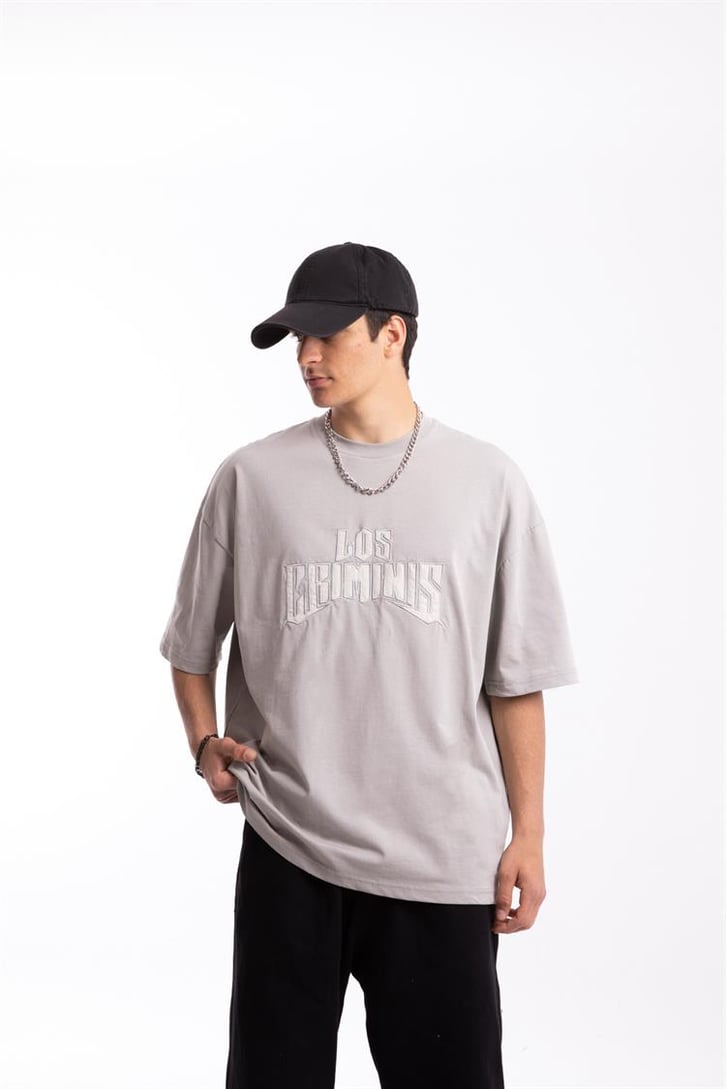 Los Crminis Nakışlı Buz Gri Oversize Tshirt