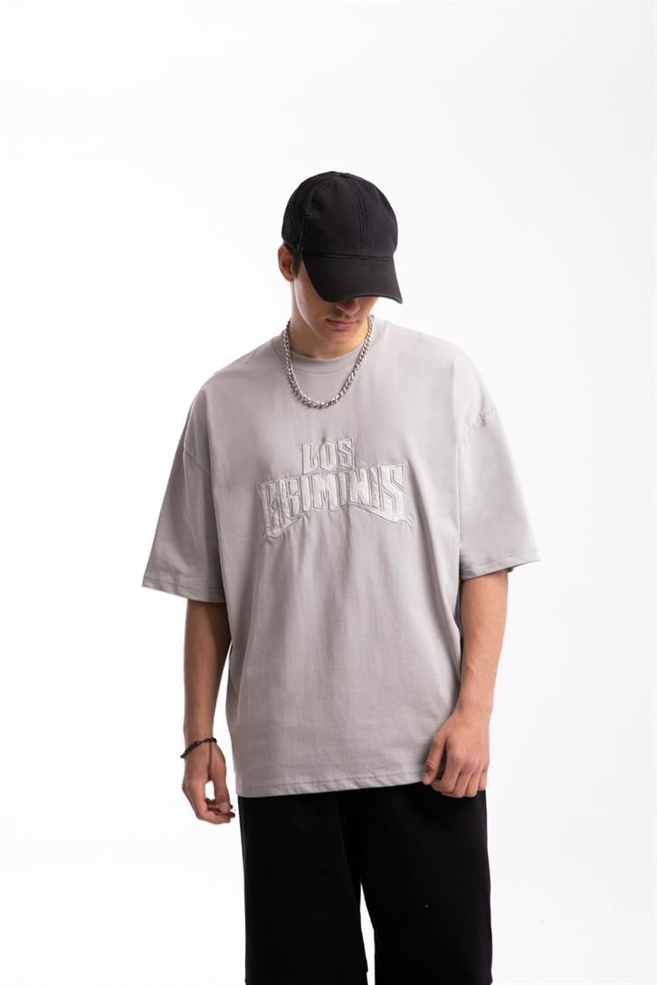 Los Crminis Nakışlı Buz Gri Oversize Tshirt