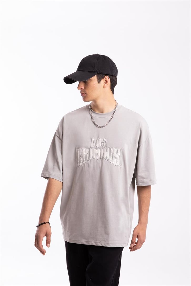 Los Crminis Nakışlı Buz Gri Oversize Tshirt