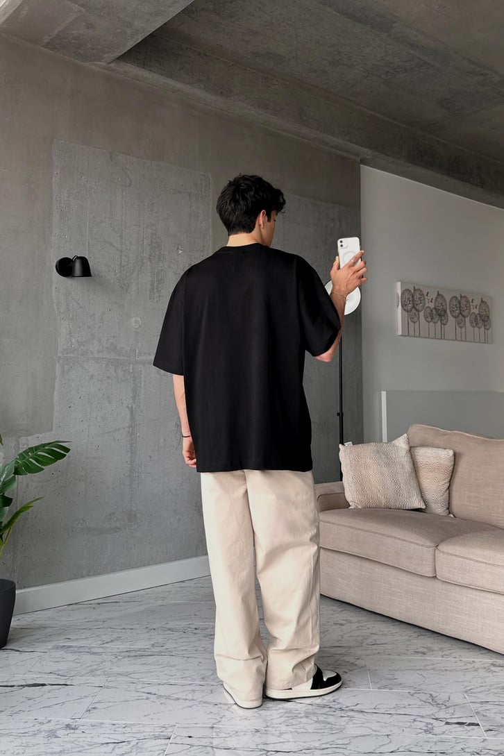 Loser Baskılı Siyah Oversize Tişört