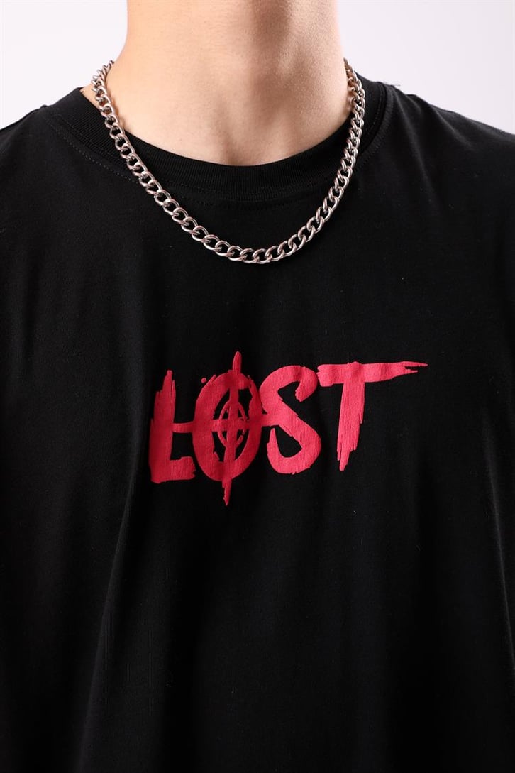 Lost Control Baskılı Kolsuz Siyah Oversize Tişört