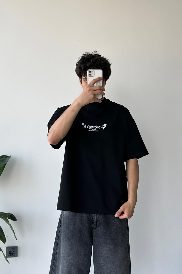 Love Baskılı Siyah Oversize Tişört