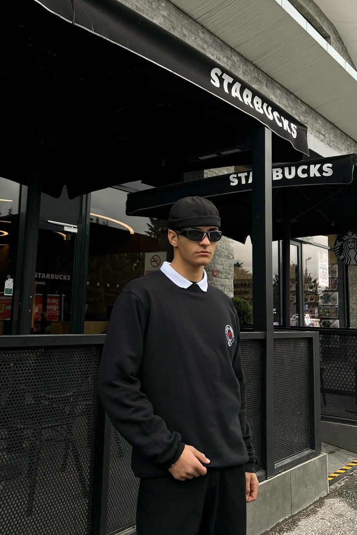 Love Freely Nakışlı Siyah OVersize Sweatshirt FLAW-176-038-003