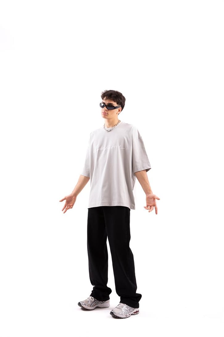 Love Future Baskılı Buz Gri Oversize Tshirt