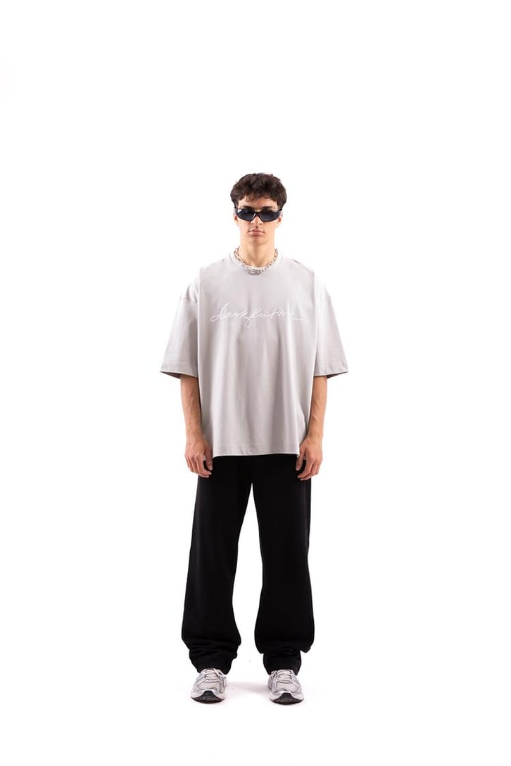 Love Future Baskılı Buz Gri Oversize Tshirt