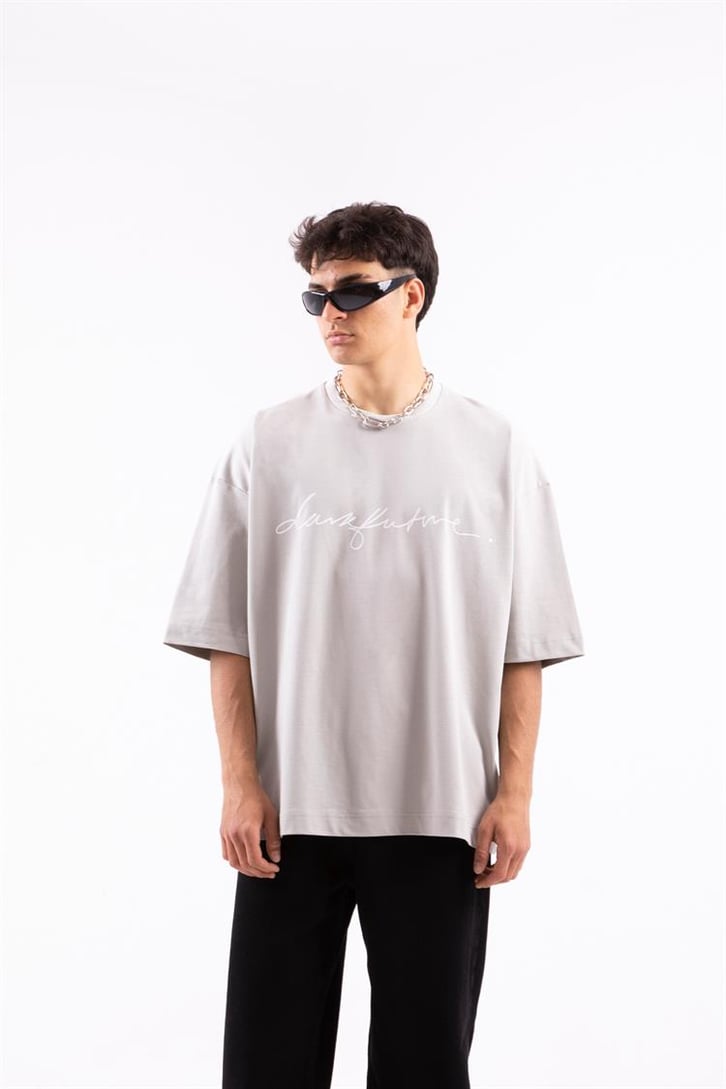 Love Future Baskılı Buz Gri Oversize Tshirt