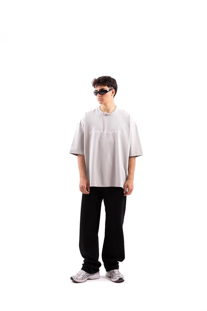 Love Future Baskılı Buz Gri Oversize Tshirt