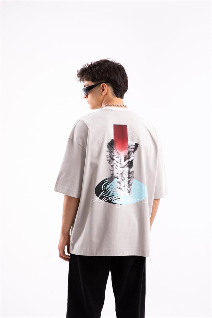 Love Future Baskılı Buz Gri Oversize Tshirt