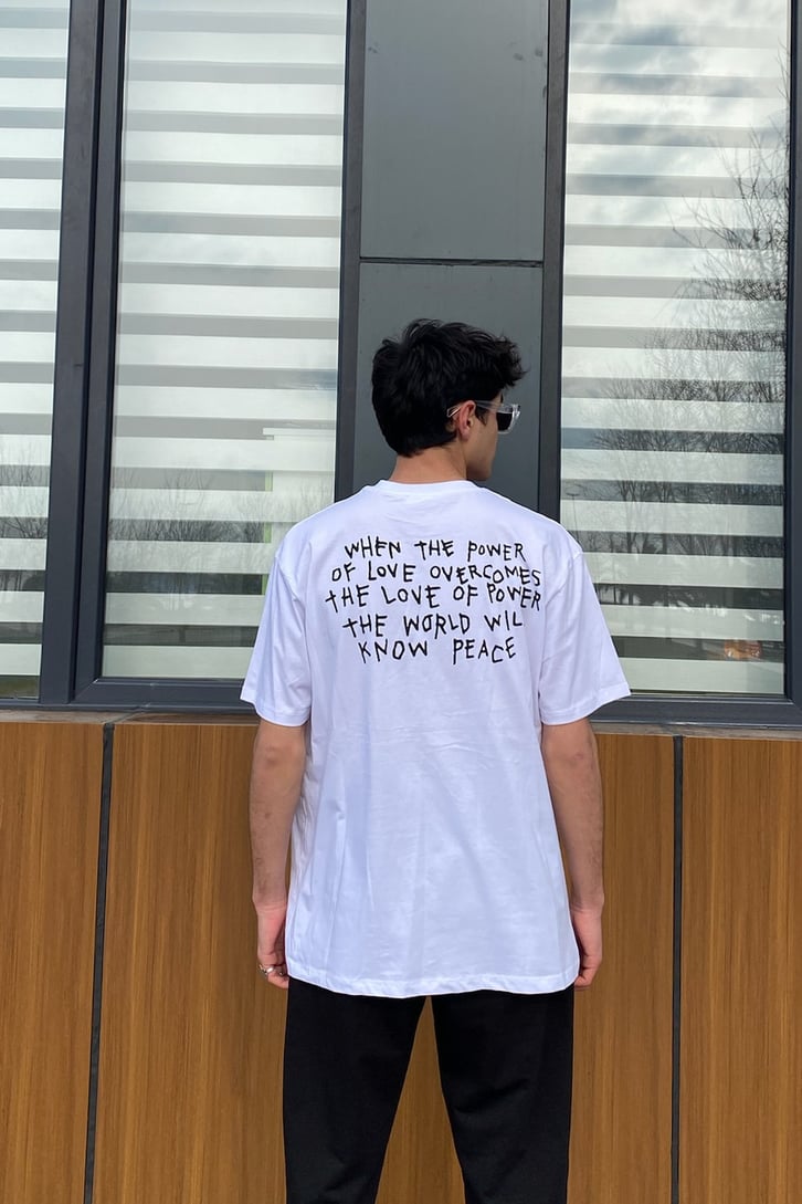 Love of Power Back Printed Oversize Beyaz Tshirt