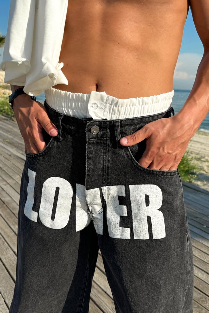 Lover Baskı Detay Baggy Jean