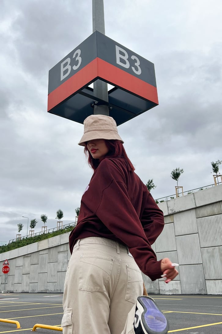 Lucky Baskılı Bordo Oversize Sweatrshirt