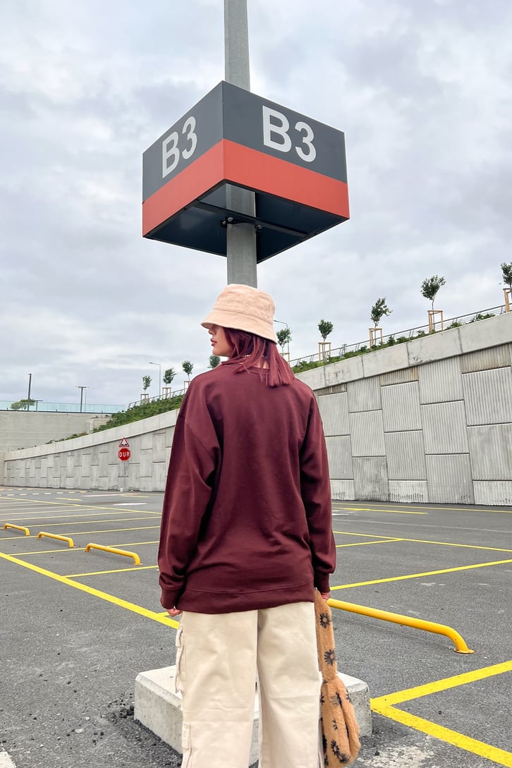 Lucky Baskılı Bordo Oversize Sweatrshirt