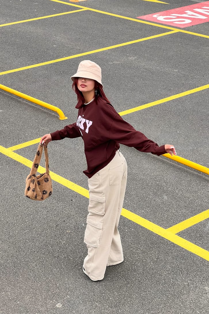 Lucky Baskılı Bordo Oversize Sweatrshirt