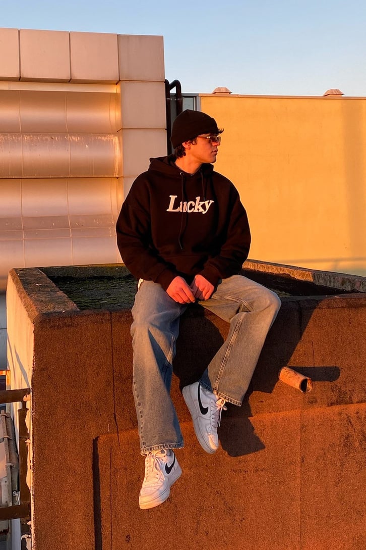Lucky Me Oversize Printed Premium Hoodie