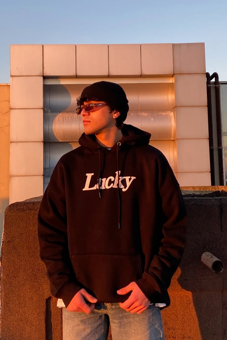 Lucky Me Oversize Printed Premium Hoodie