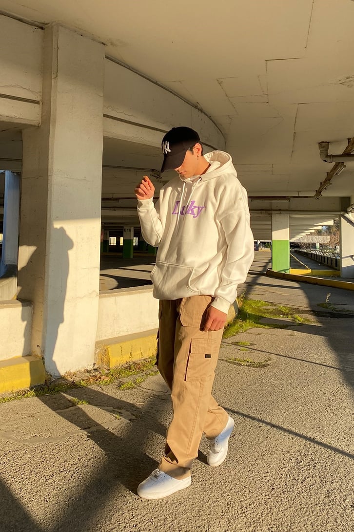 LUCKY YAZI BASKILI OVERIZE HOODIE