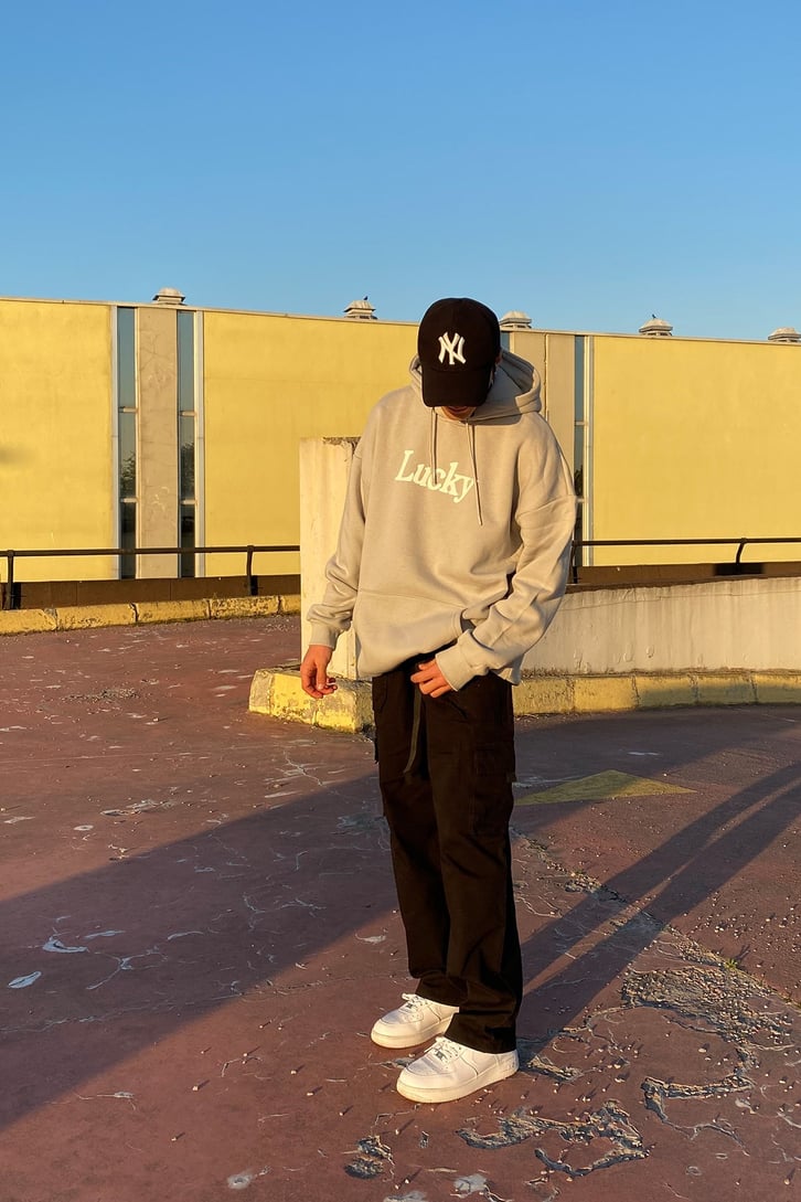 LUCKY YAZI BASKILI OVERIZE HOODIE