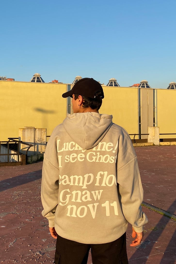 LUCKY YAZI BASKILI OVERIZE HOODIE