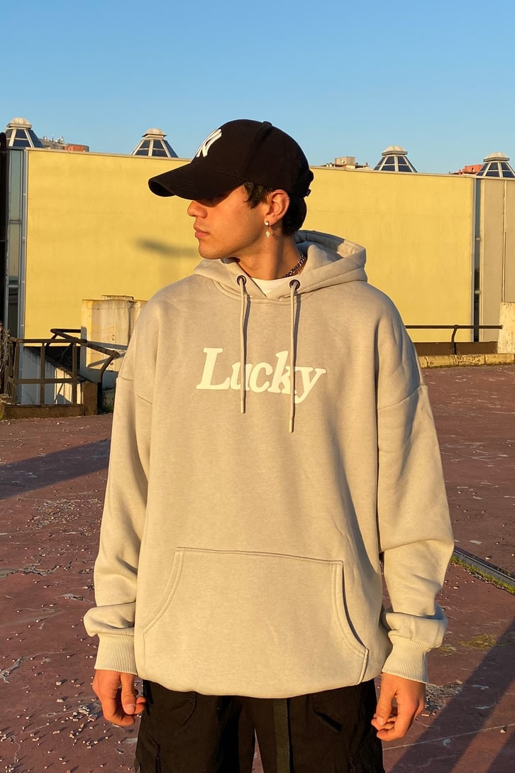LUCKY YAZI BASKILI OVERIZE HOODIE