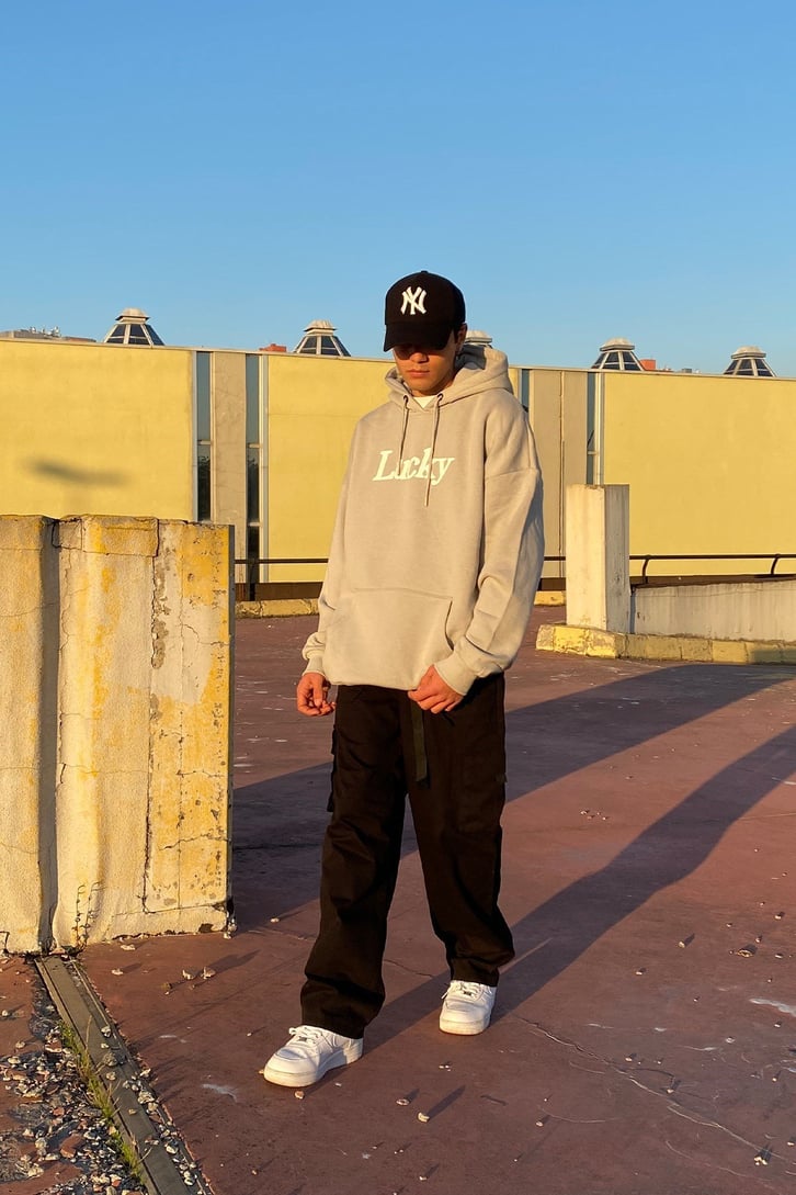 LUCKY YAZI BASKILI OVERIZE HOODIE