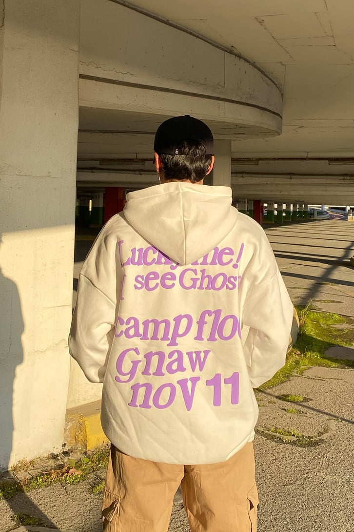 LUCKY YAZI BASKILI OVERIZE HOODIE