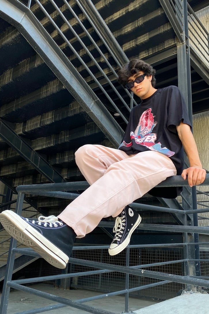 Lusifer Baskılı Siyah Oversize Tshirt