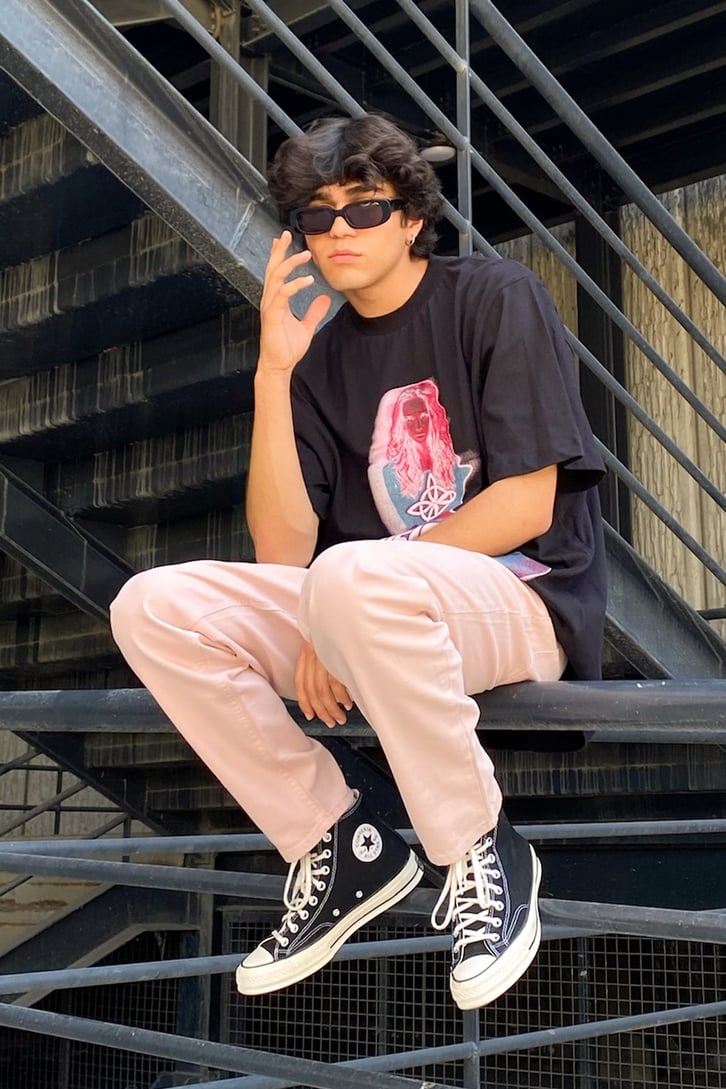 Lusifer Baskılı Siyah Oversize Tshirt
