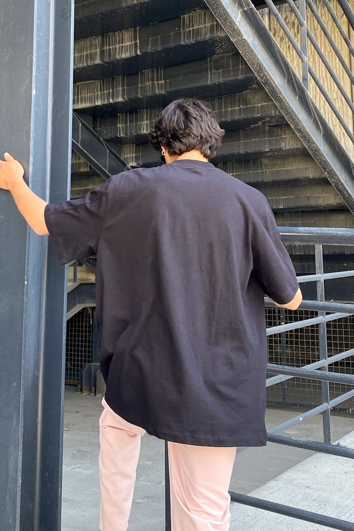 Lusifer Baskılı Siyah Oversize Tshirt