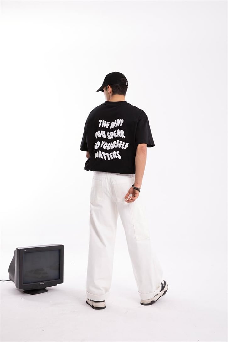 Luxe to Kill Baskılı Siyah Oversize Tişört