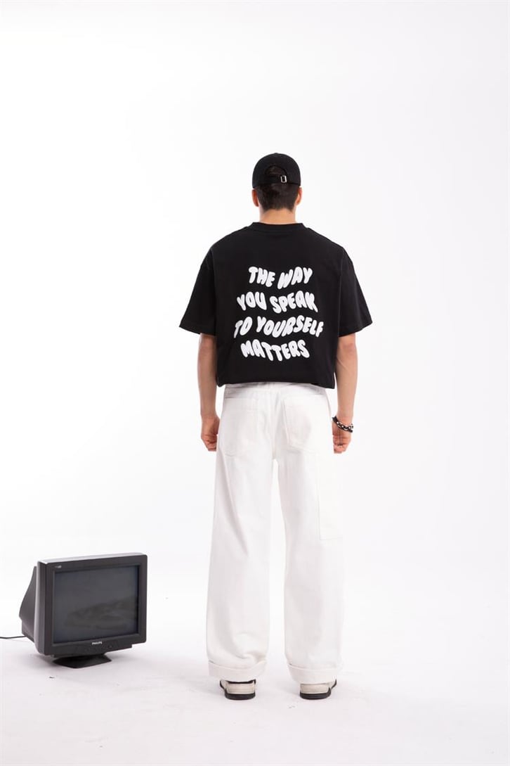 Luxe to Kill Baskılı Siyah Oversize Tişört
