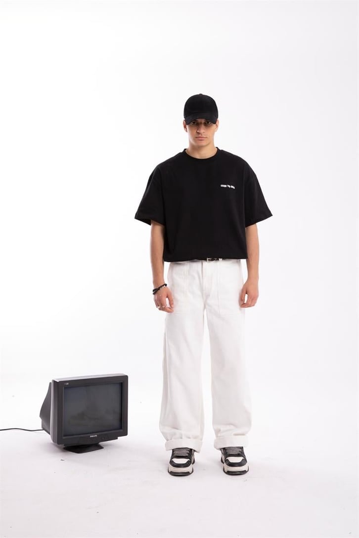 Luxe to Kill Baskılı Siyah Oversize Tişört