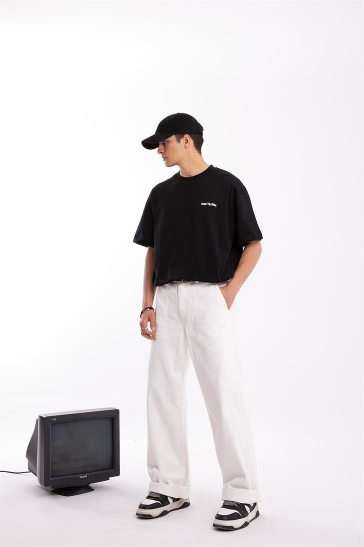 Luxe to Kill Baskılı Siyah Oversize Tişört