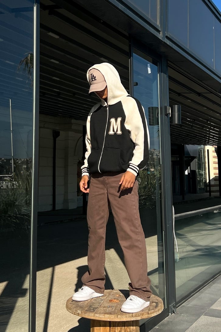 M Letter Nakışlı Zip Oversize Sweatshirt