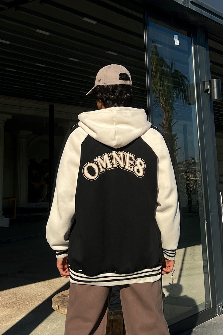 M Letter Nakışlı Zip Oversize Sweatshirt