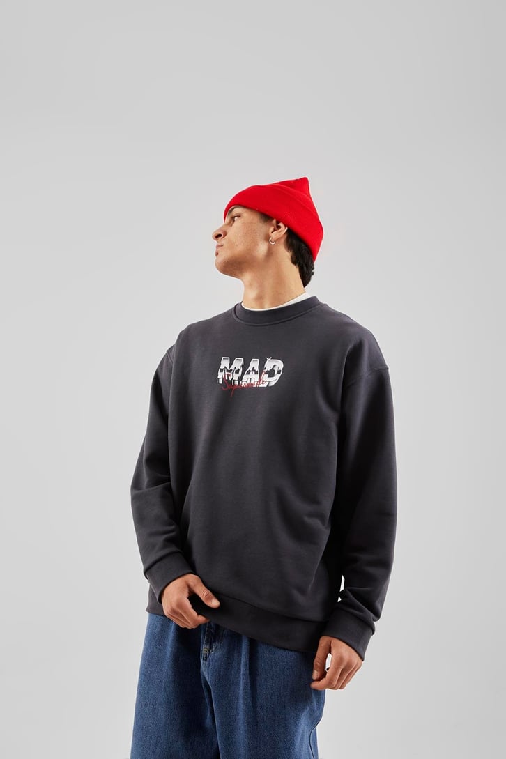 Mad Baskılı Antrasit Oversize Sweatshirt