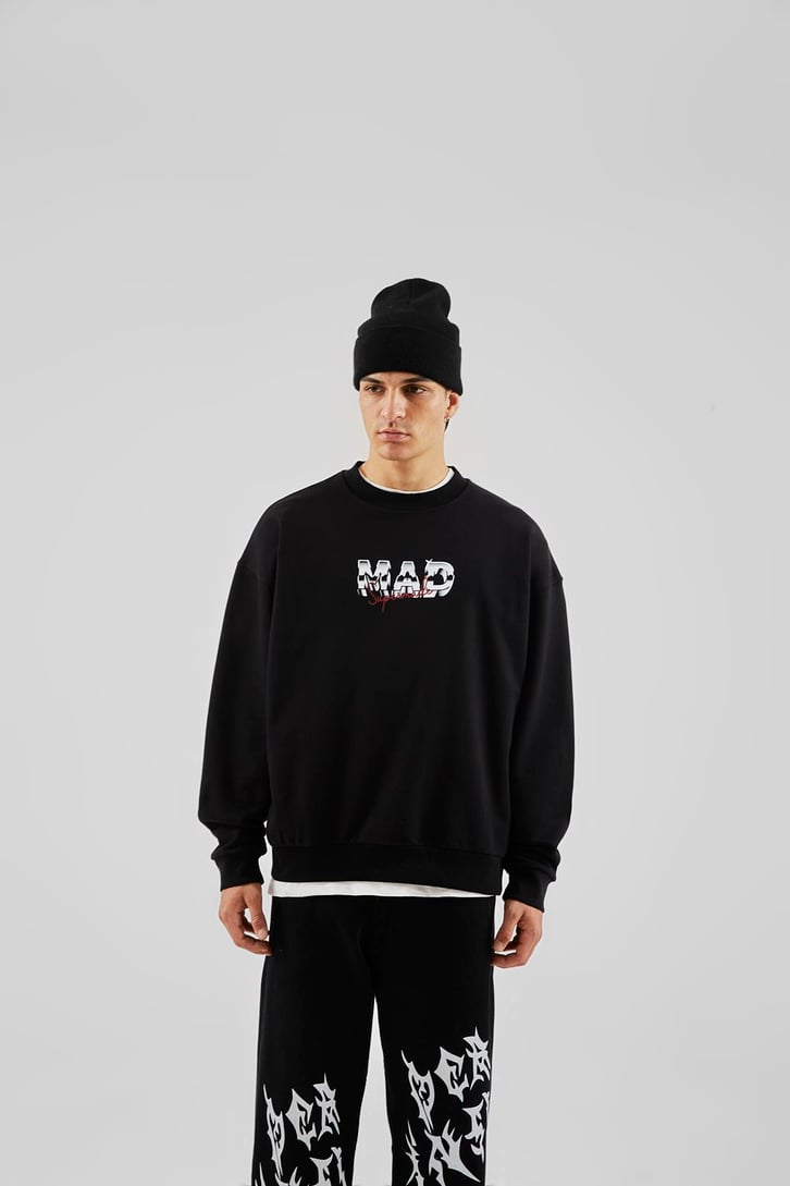 Mad Baskılı Kahverengi Oversize Sweatshirt