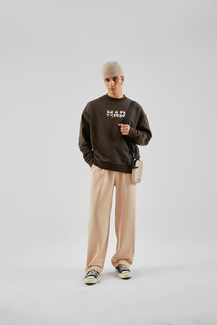 Mad Baskılı Kahverengi Oversize Sweatshirt