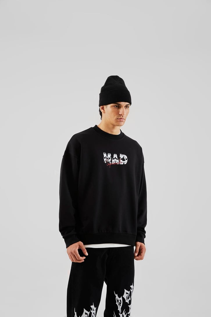Mad Baskılı Kahverengi Oversize Sweatshirt