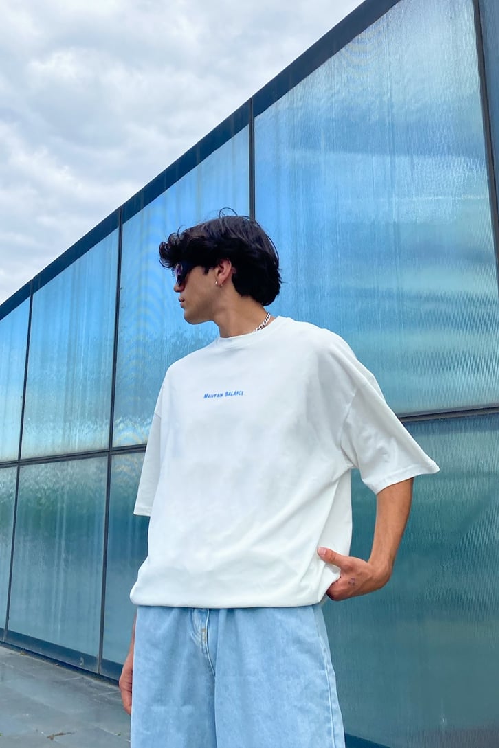 Maintain Balance Baskılı Ekru Oversize Tshirt