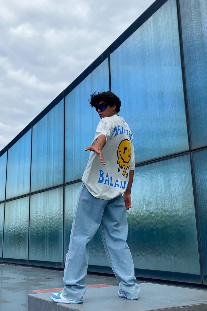 Maintain Balance Baskılı Ekru Oversize Tshirt