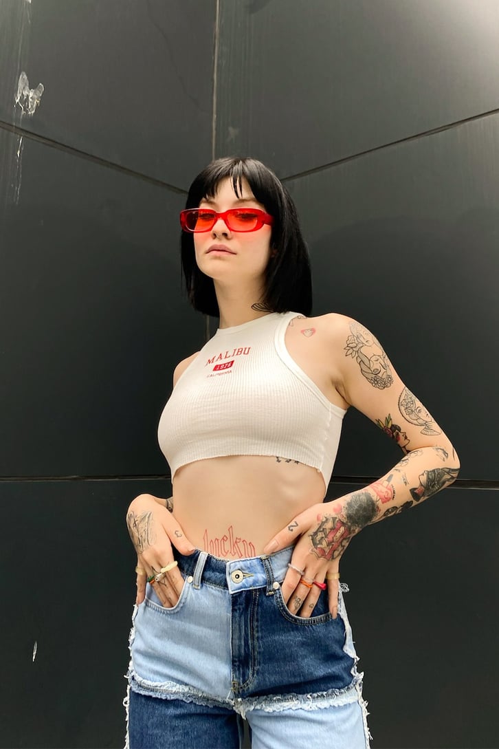 Malibu Nakışlı Ekru Crop