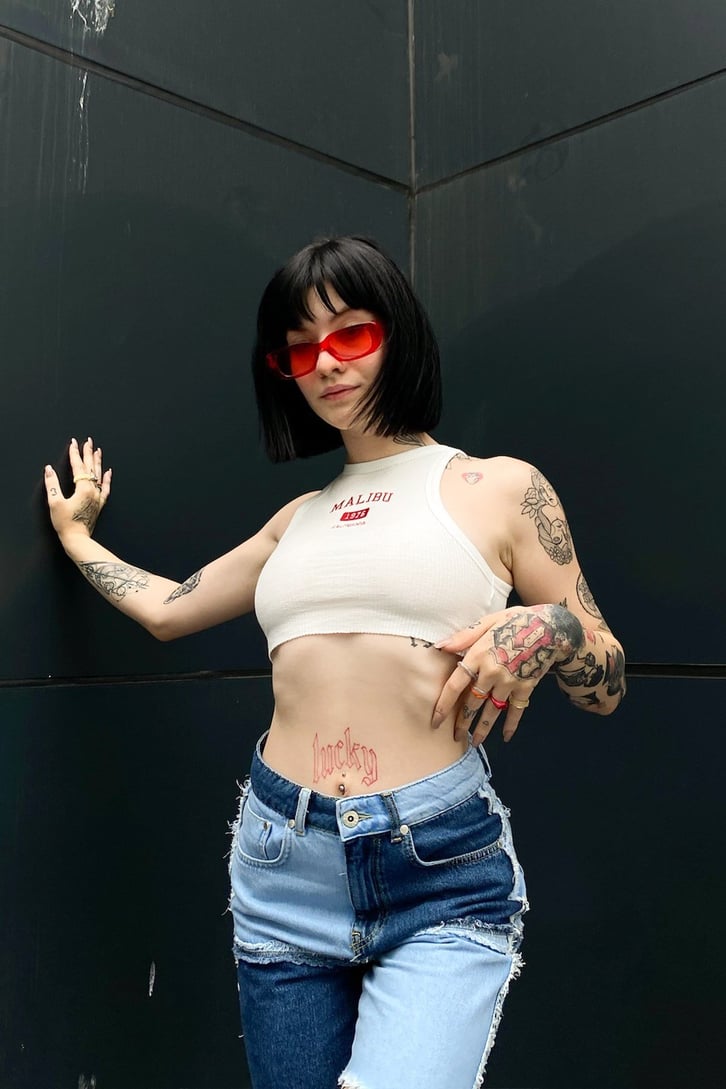 Malibu Nakışlı Ekru Crop