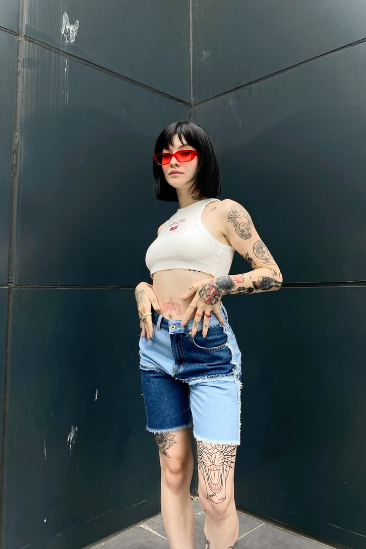 Malibu Nakışlı Ekru Crop