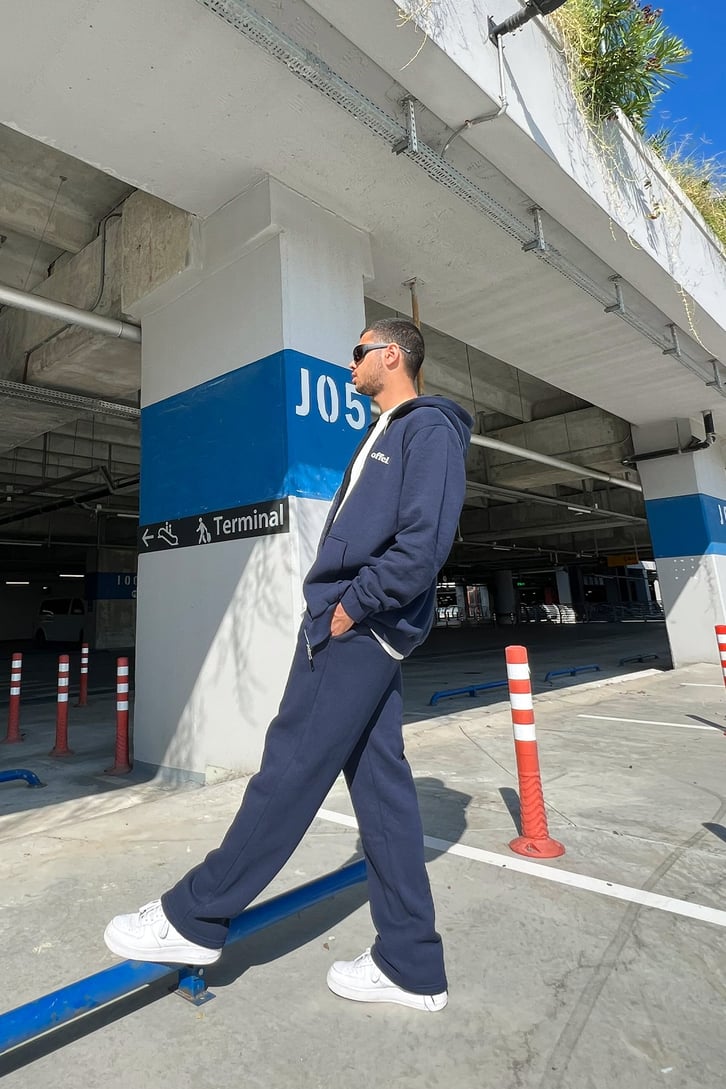Man Nakışlı Lacivert Eşofman Altı