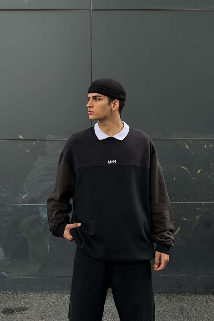 Man Nakışlı Parçalı Oversize Sweatshirt