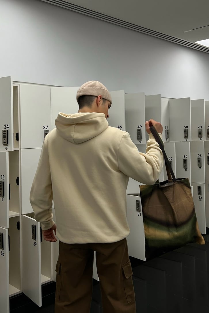 Man Nakışlı Taş Rengi İçi Pamuklu Oversize Hoodie