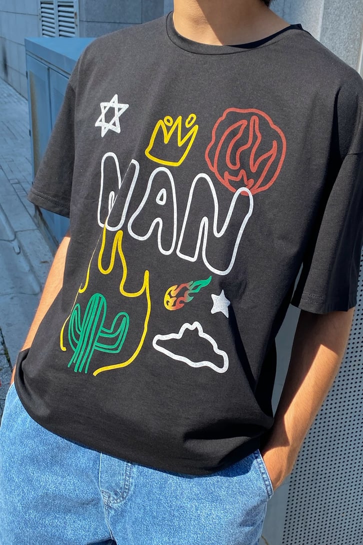 Man Object Baskılı Siyah Oversize Tshirt